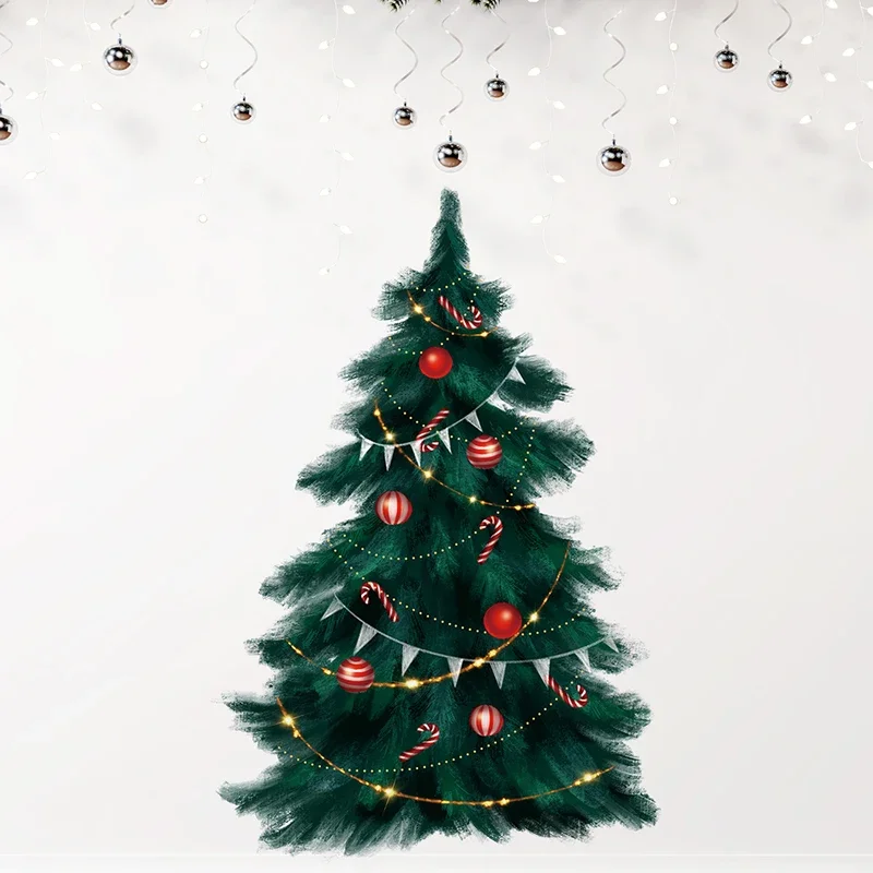 95cm Tall Large Deep Green Christmas Tree Merry Christmas Wall Stickers for Living Room Bedroom Kitchen Festival Decorative PVC