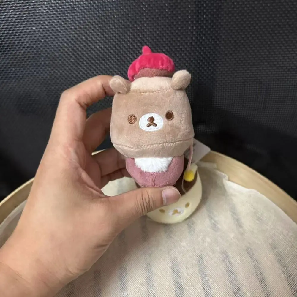 

Retro Style Rilakkuma Bag Keychain Pudding Stool Cartoon Design Cute Bear Pendant Bear Brother Decorative