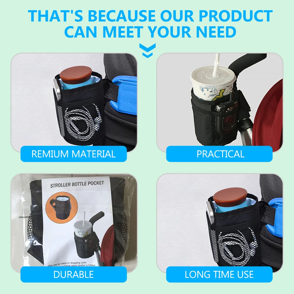 

Insulated Cup Bag Stroller Bottle Holder Mesh Pocket Elastic Closure Oxford Fabric Universal Fit Bike Umbrella Stroller