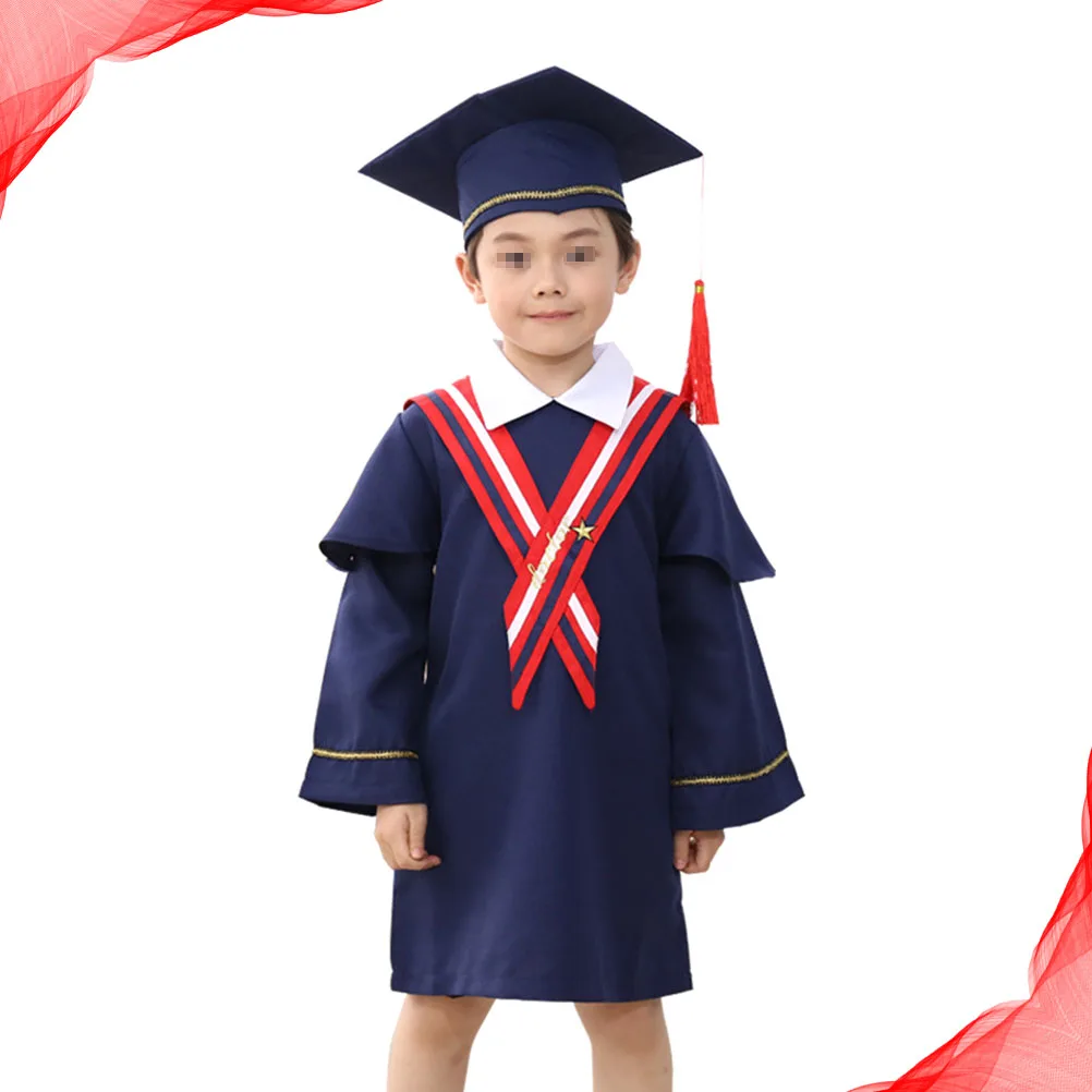 أطفال ثوب التخرج قبعة شرابة زي مريح للتنفس المواد أداء رياض الأطفال ملابس البكالوريوس #5