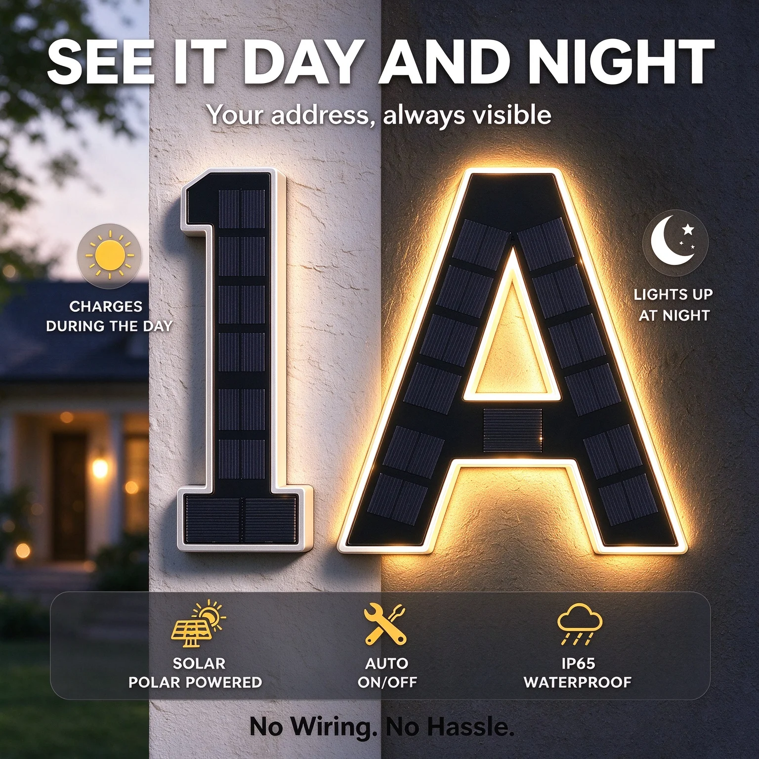 9inch LED Solar House Number Lights,  Large Waterproof Address Sign Modern Light, For Outdoor, Home, Yard & Wall Decoration