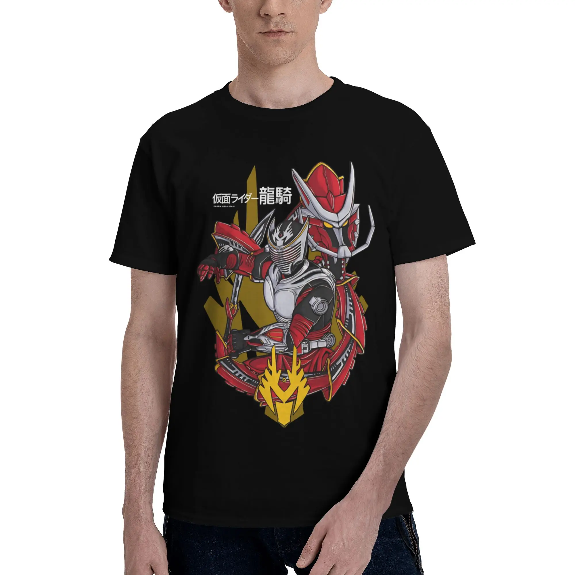 Мужские футболки Ryuki Kamen Rider, футболка для отдыха с коротким рукавом и круглым вырезом, 100% хлопок, футболка с принтом