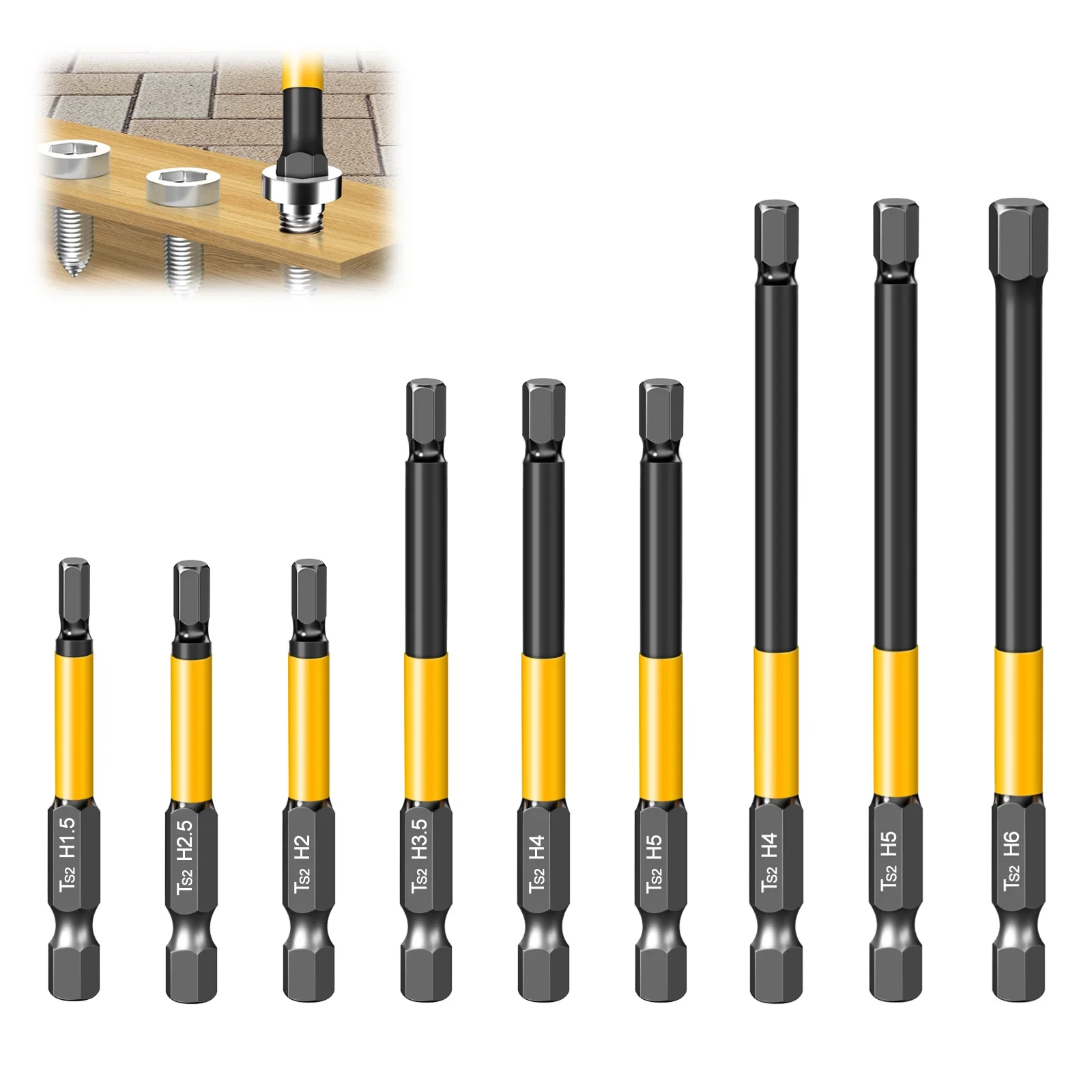 Sechskant-Schraubendreher-Bit-Set, Inbusschlüssel mit magnetischer Spitze, 50/100/150 mm, H1,5-H10, metrischer Sechskantschlüssel, Reparaturwerkzeug für elektrische Schlagschrauber – Detail 3