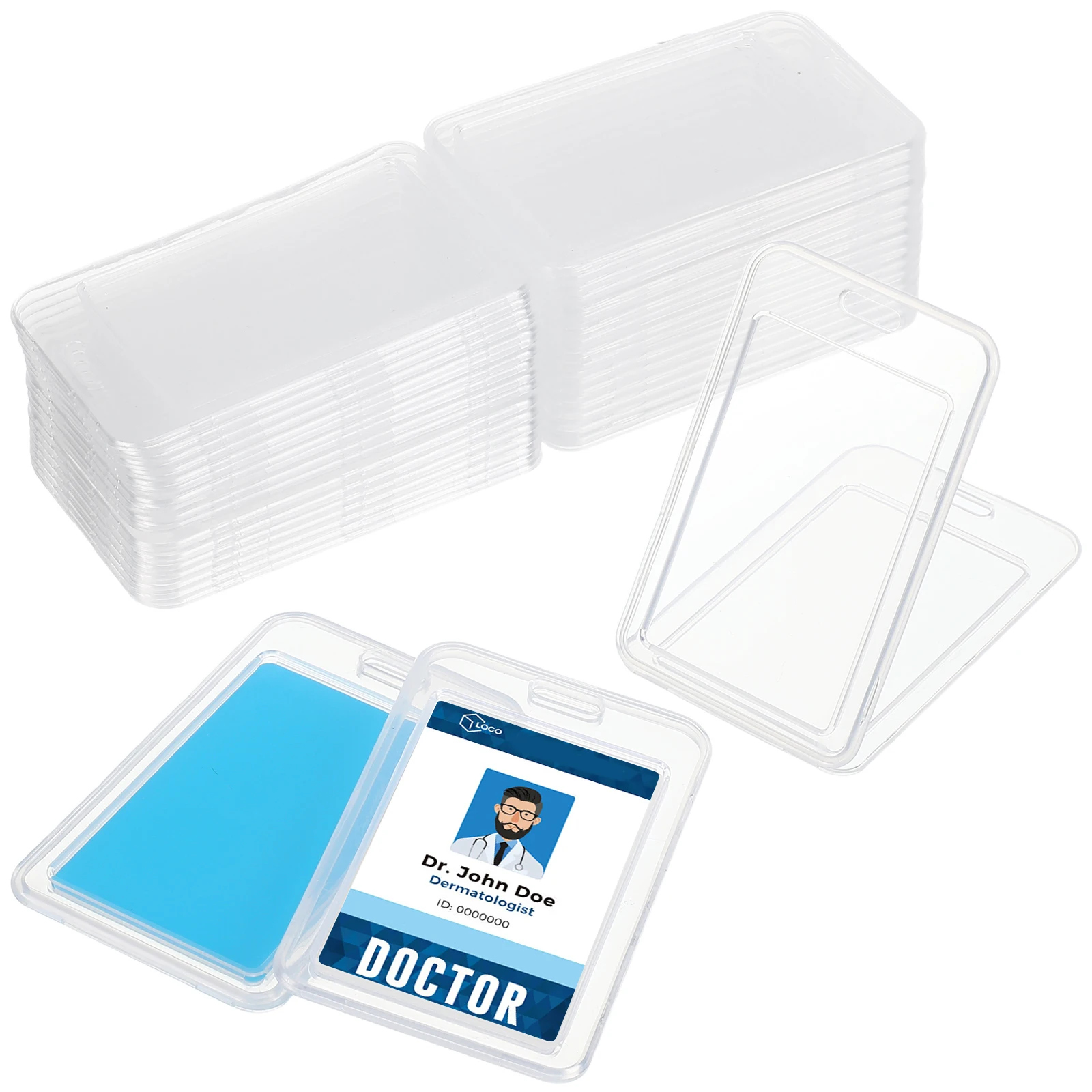 

20pcs Card Holder ID Badge Holders White Plastic Case Passport Sleeve Travel Student Office Name Tag Print Products
