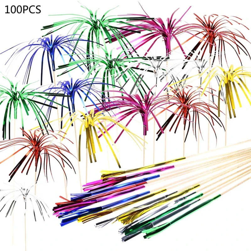 100Pcs Cocktail Picks Fireworks Sign Party Picks Fireworks Cake Topper Sandwich Cocktail Picks Toothpicks for Cake Decoration