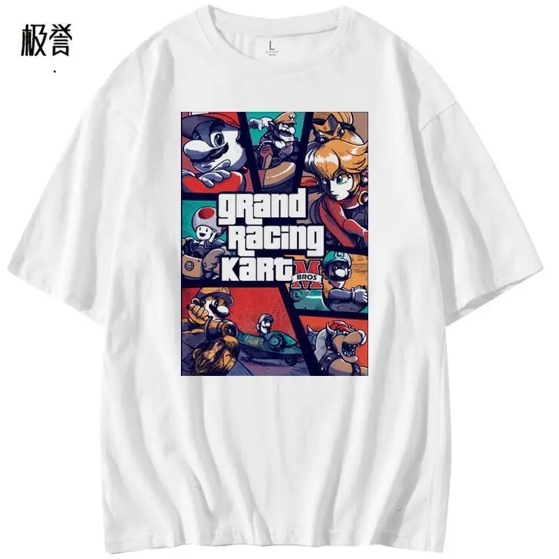 

Summer American Retro Game Go Racing Kart Cotton Short Sleeve T-shirt Ins Tide Loose