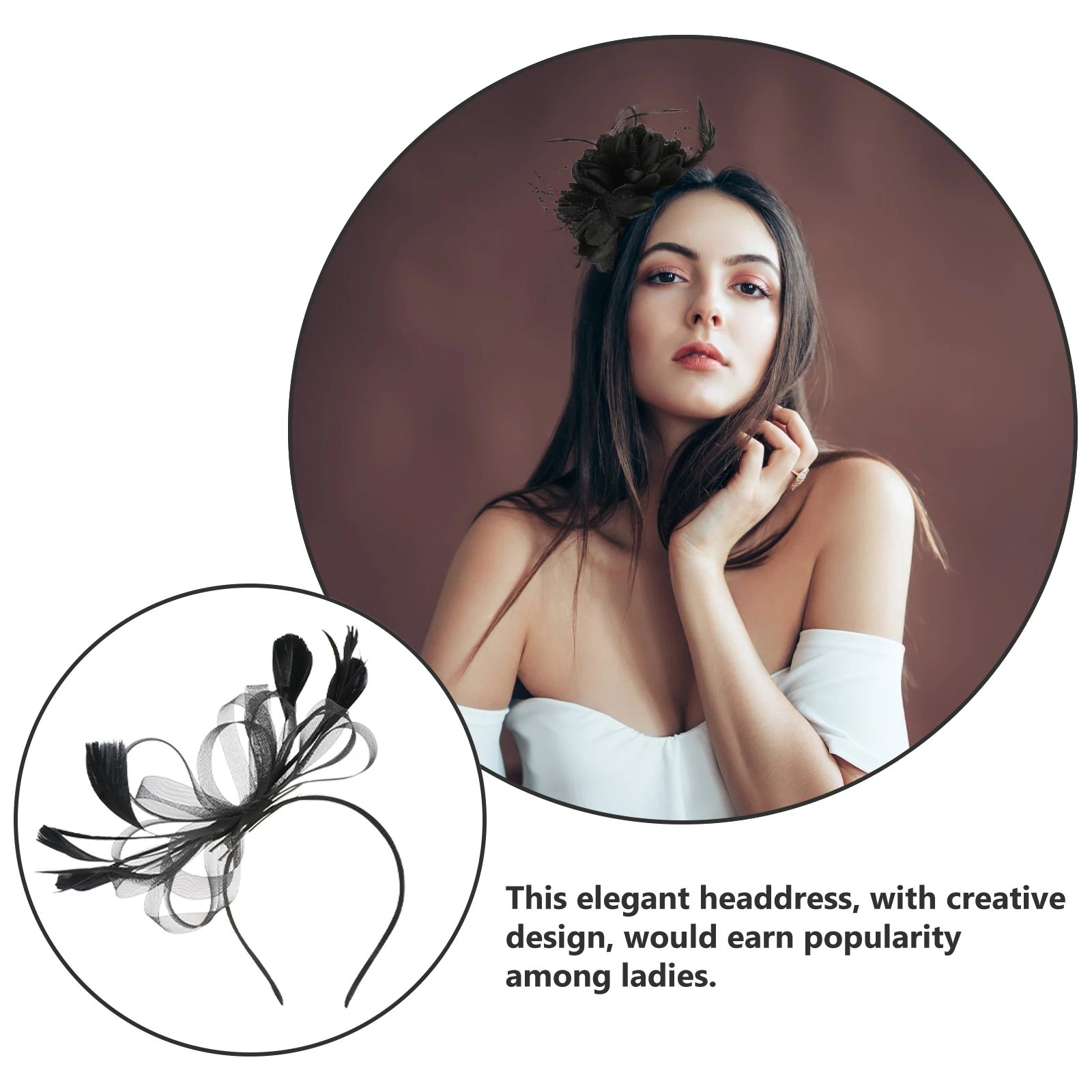 

Headband for Cocktail Party Wedding Bridal Shower Elastic Handmade Hair Accessory Flower Design Fits Most Clothes