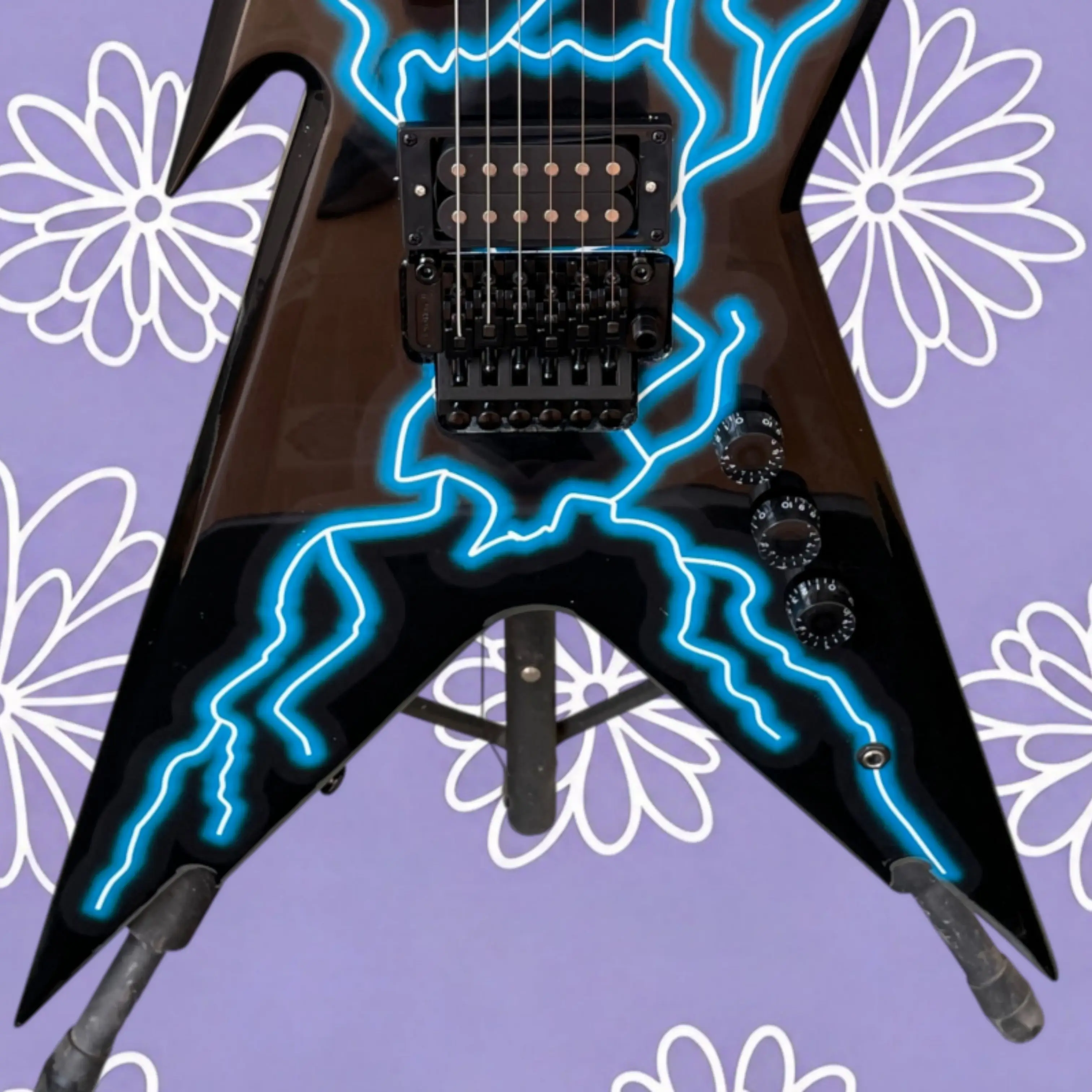 Black Glossy Electric Guitar With Bright Blue Artistic Paint Design,22-Fret Rosewood Fingerboard Guitars,Sturdy Durable Guitarra