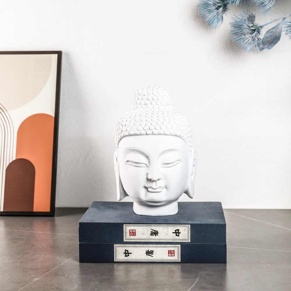 

CX new Chinese-style white resin Buddha head ornament model room home living room entrance desktop ornament decoration