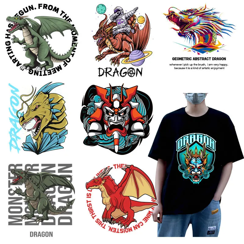 

Chinese Loong Patch On Clothing Thermal Stickers DIY Washable T-Shirt Hoodies Mask Patches Heat Transfer Stickers Animals