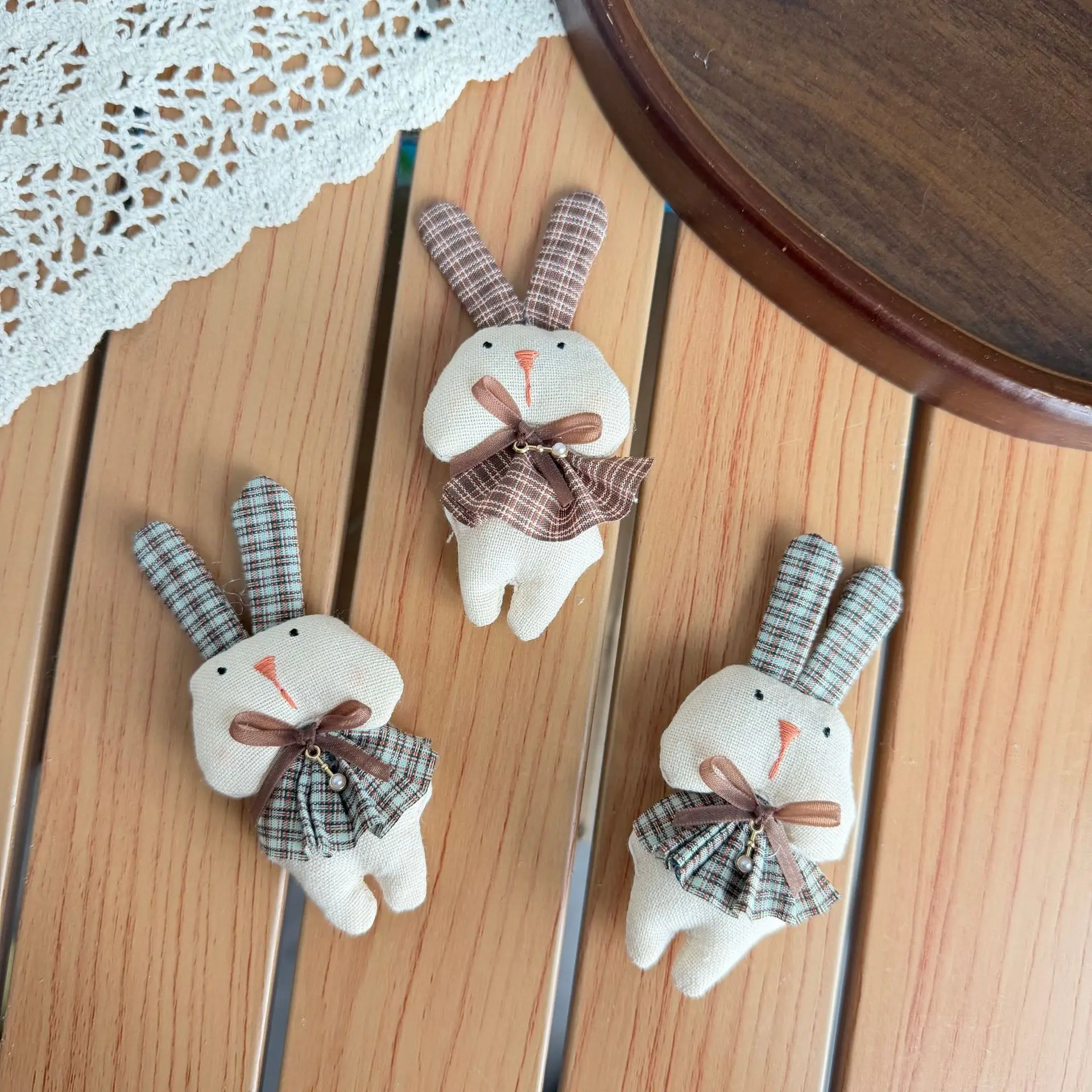 Cute Fabric Stuffed Animal Pendant for Keychain Handmade Bunny Elephant Bear Beaded Chain Bag Charm Accessory High Quality