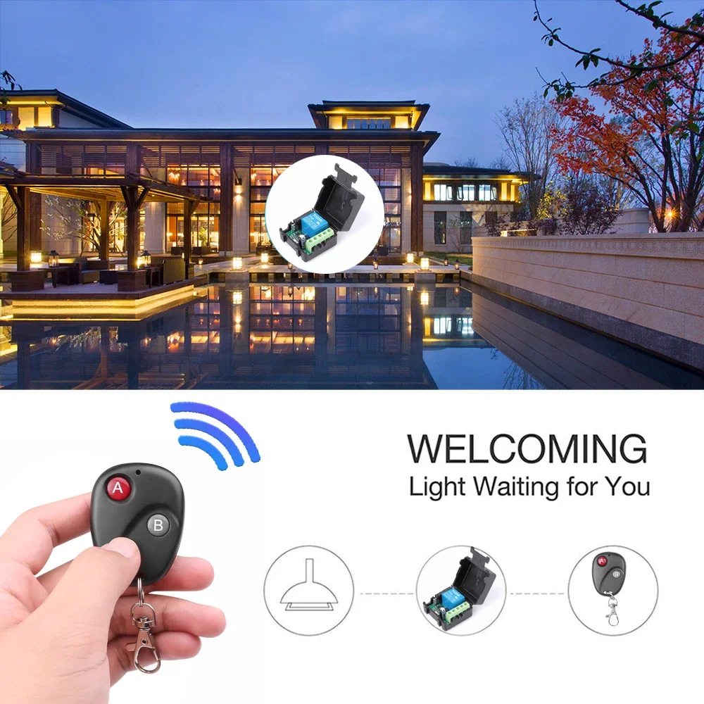 DC 12V 433Mhz RF Wireless Remote Control Switch 10A Relay Receiver Module On Off Transmitter For LED Access Door System