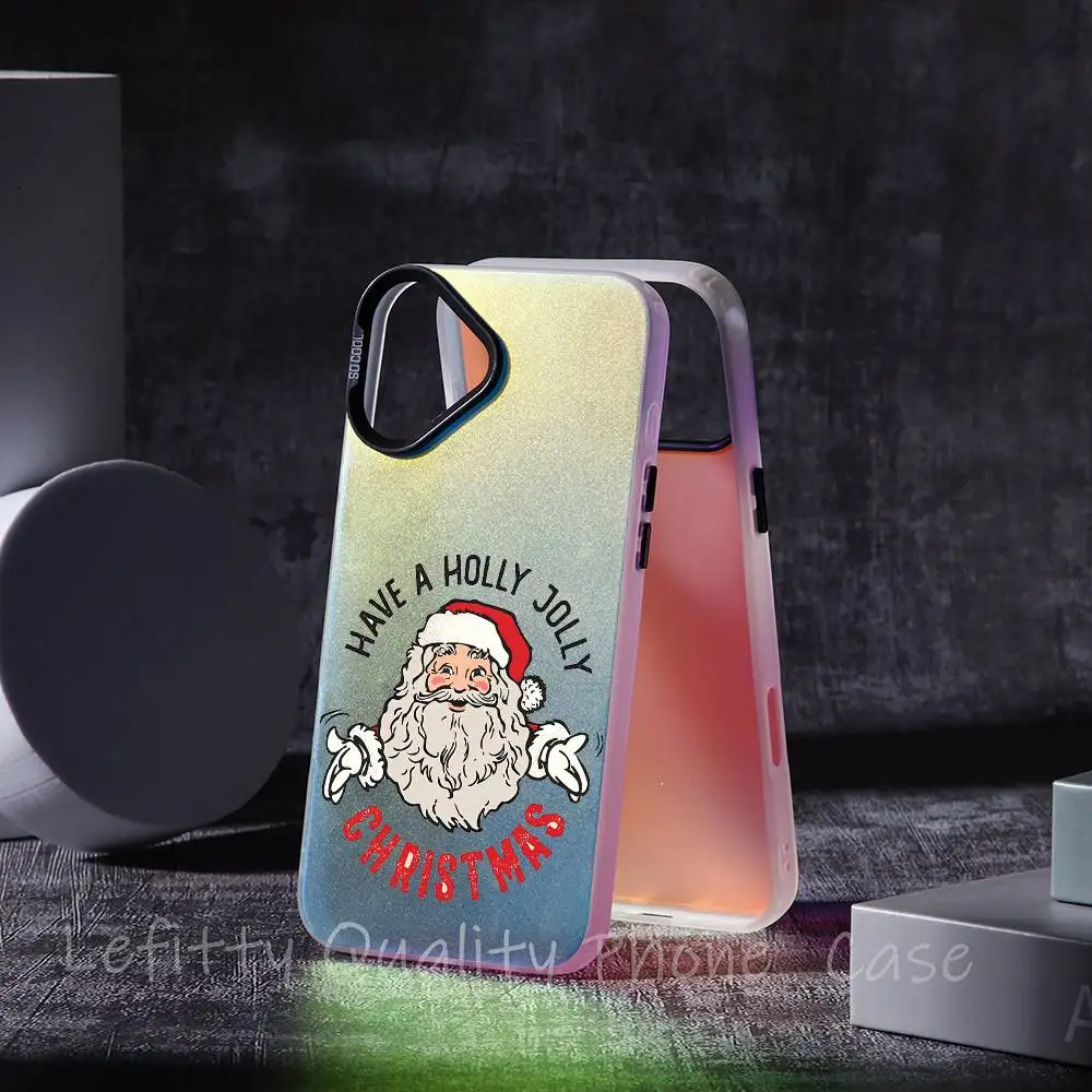 

Cartoon Santa Claus Phone Case Laser Metallic For iPhone 16 15 14 13 12 11 Pro Max Matte Aurora Multicolor gradient Cover