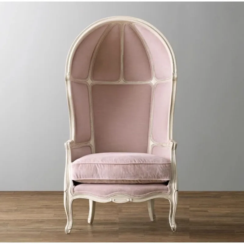 solid wood pink velvet fabric space chair French retro living room princess eggshell chair Soft furnishings