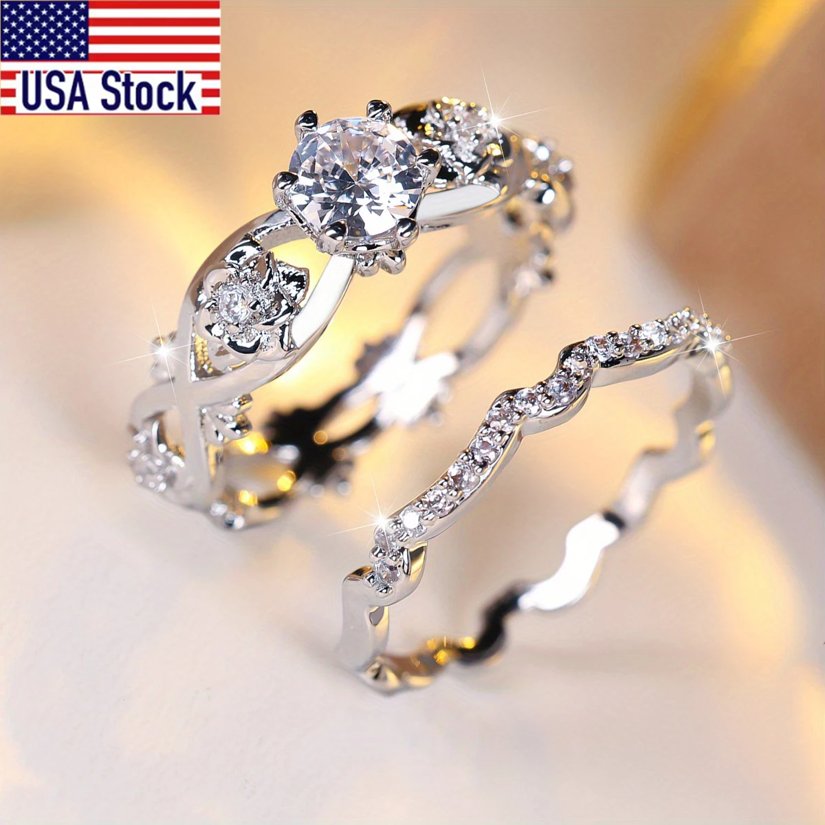 قطعتان/مجموعة من الخرز الزركونيوم الاصطناعي المموج بتصميم الورد للأزواج - الهدية المثالية