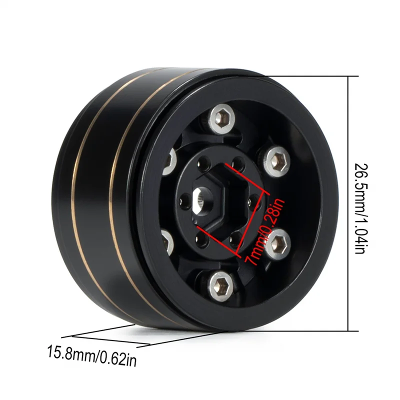 حافة القفل النحاسي ، محور العجلة لسيارة الزاحف RC Wheel ، محوري SCX24 ، TRX4M ، قطع الترقية ، 4 im "، 4