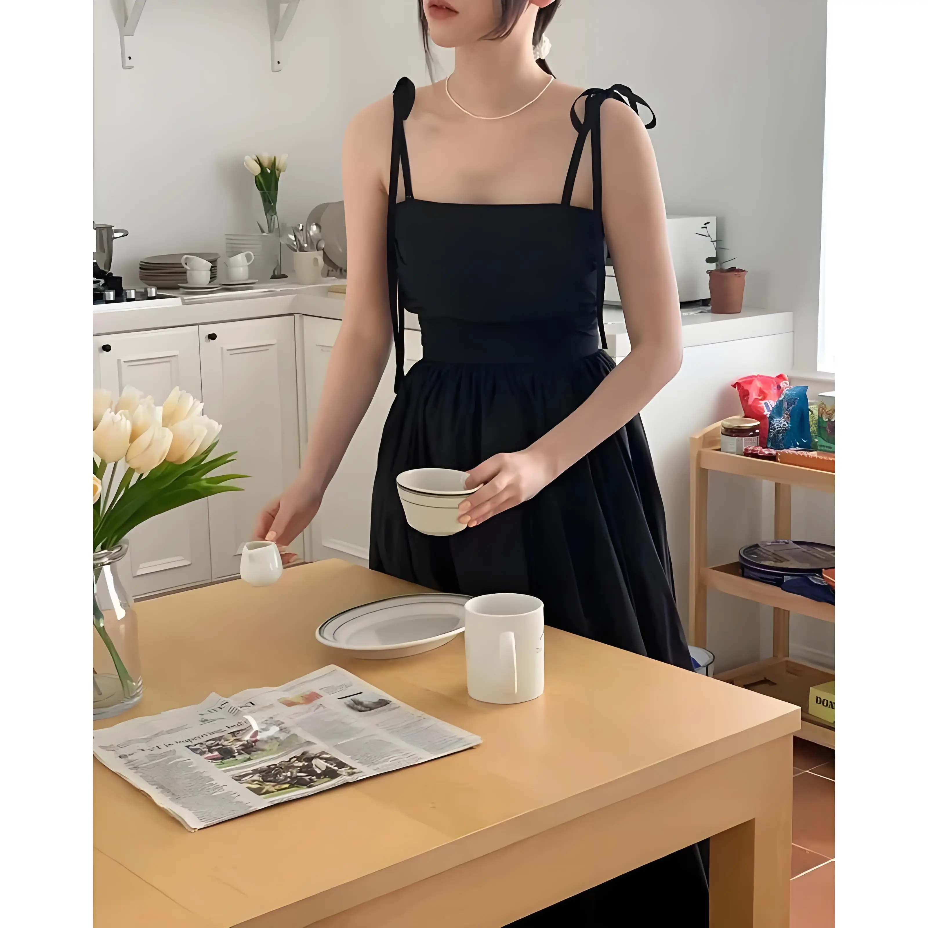 فساتين سهرة Beshinel مخصصة بأشرطة سباغيتي سوداء فاخرة أنيقة بدون أكمام وأربطة فساتين حفلات الزفاف