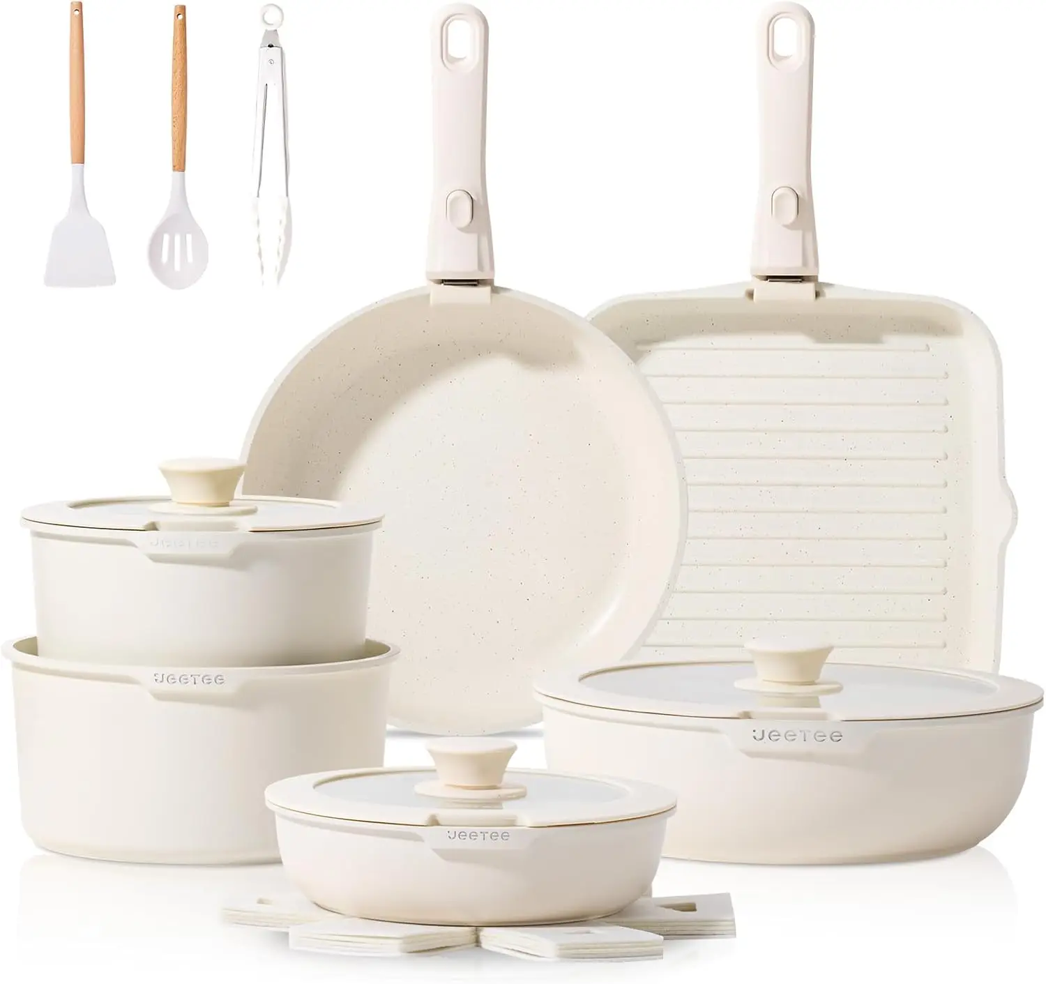 

25-Piece Non-Stick Cookware Set with Detachable Handle, Induction Compatible, Stackable for Space Saving