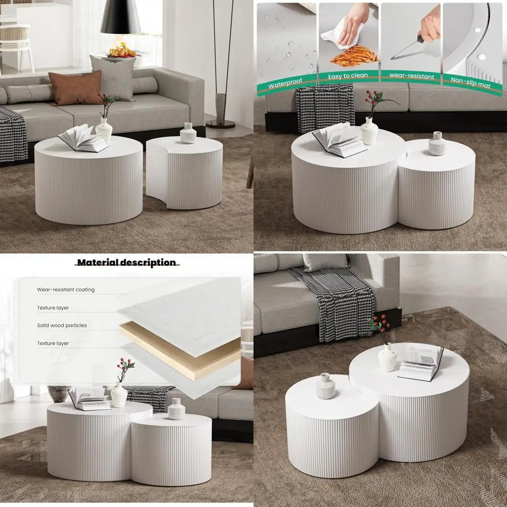 

круглый журнальный столик, набор из 2 современных журнальных столиков для гостиной, круглый журнальный столик в волнистую полоску, круглый журнальный столик вложенный кофейный столик