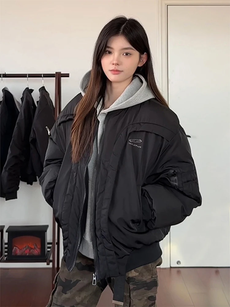 

Men's down Jaet ort American Deconstructed Embroidery Cotton Workwear Baseball Sle Warmth Winter Faion Outerwear