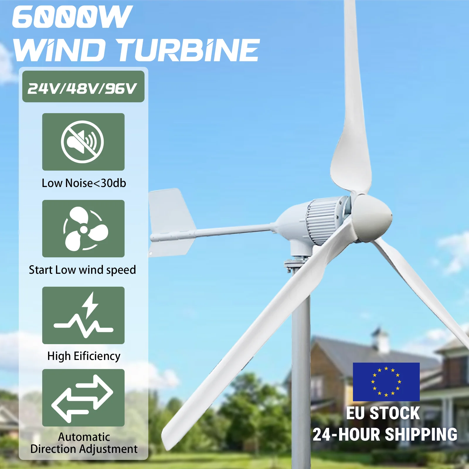 Image of 6000W 4000W Hocheffizienter Netzunabhängiger Windturbinengenerator für den Heimgebrauch 12V 24V 48V 96V Hybrid-Controller Polen Lager Versand EU