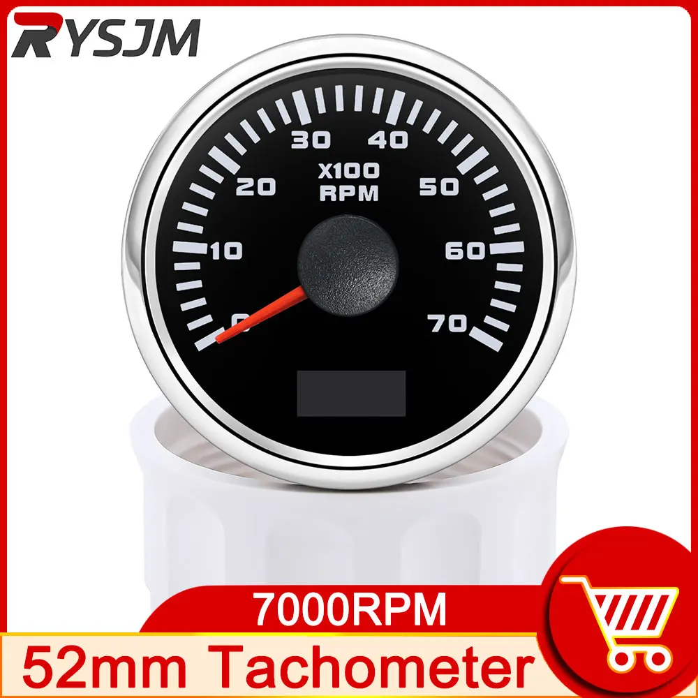 52mm Tachometer 7000 RPM Car Gauge Waterproof Digital Hourmeter Gauge LCD Display With Red Backlight For Marine Car Boat Yacht