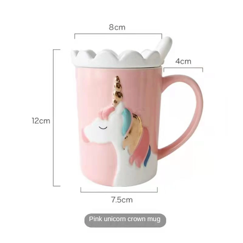 Ceramic Coffee Mug with Spoon Cover Lovely New Creative Cartoon Unicorn Crown Ceramic Cup Office Home Water Bottle Couple Gift