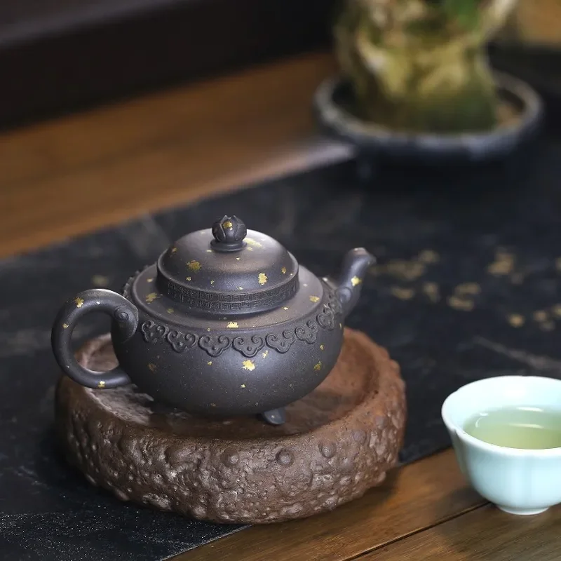 No added gold sprinkling series, Yixing semi-handmade raw ore Huanglong Mountain retro purple clay pot decorative craft tea