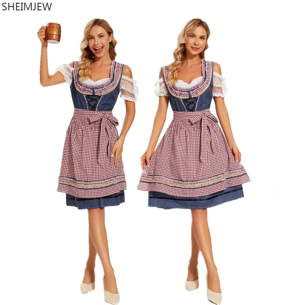 

Traditional German Plaid Maid Cosplay Dirndl Dress Oktoberfest Costume For Adult Women Carnival Halloween Role Play Party Outfit