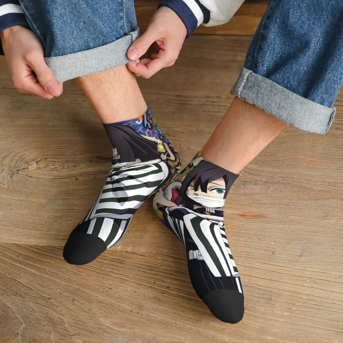 

Mitsuri Kanroji And Iguro Obanai Socks Harajuku High Quality Stockings All Season Socks Accessories for Unisex Birthday Present