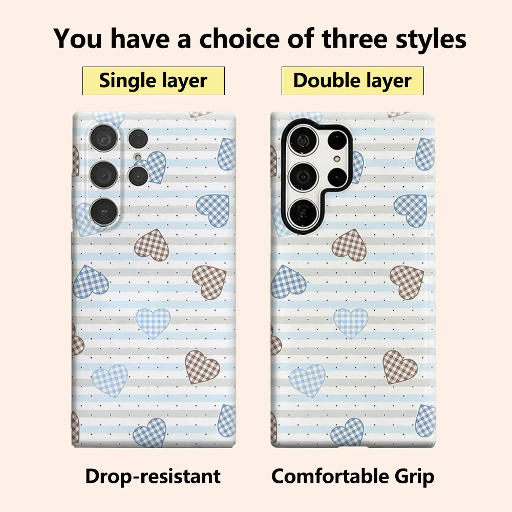 Gingham Hearts Luxury Fashion Full Lens Protective Case for Samsung Galaxy S26 S25 S24 A56 A36 Plus Ultra