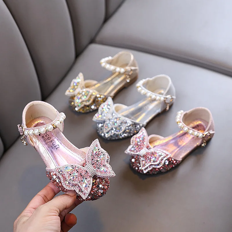 

Girl Princess Dress Flat Sandals Spring Summer Sequins Children's Leather Shoes Fashion Perform Versatile Kids Causal Sandals