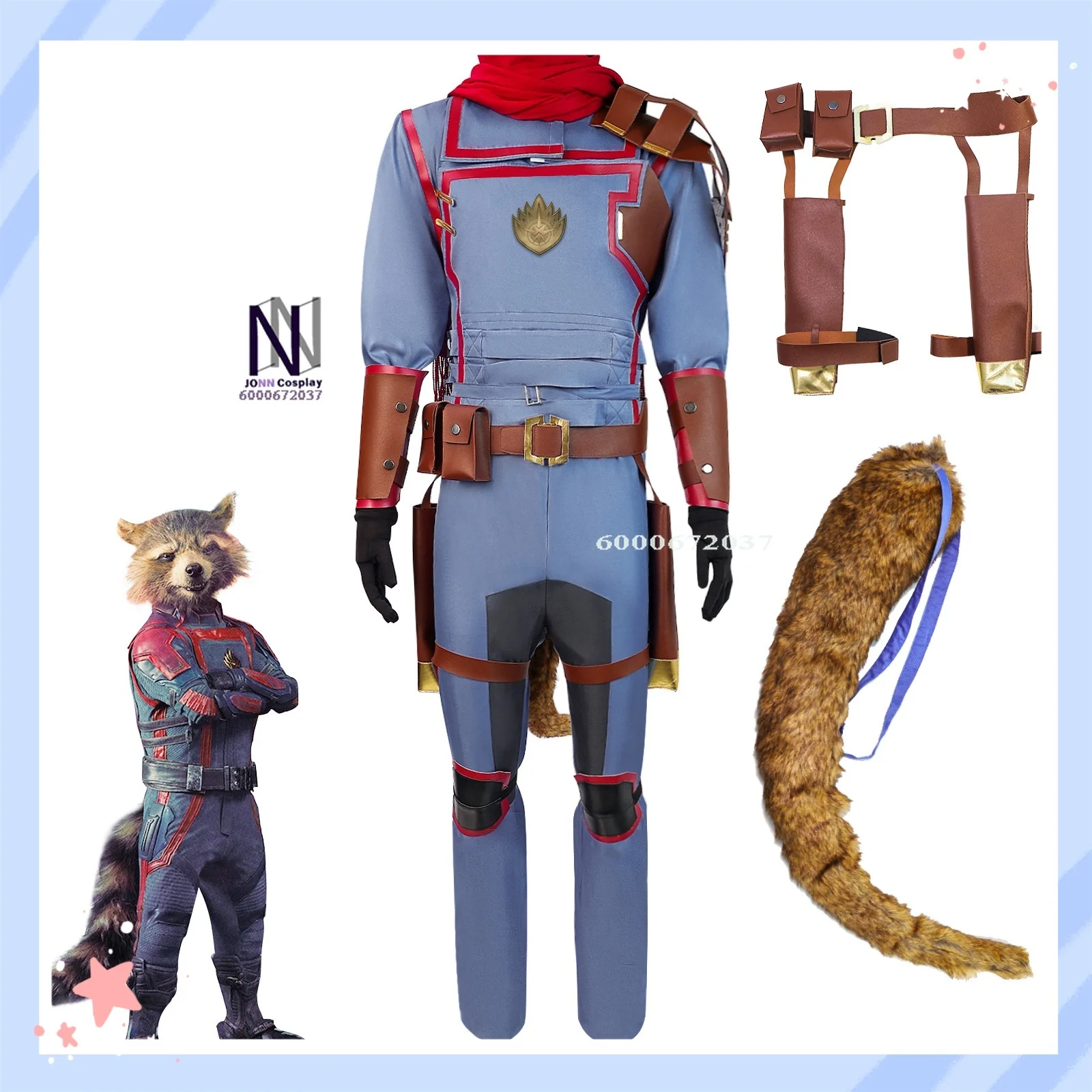 

Movie Cosplay Costume Anime Rocket Raccoon Role Playing Funny Outfit Tail Full Set for Men Adult Comic Con Halloween Party Suit