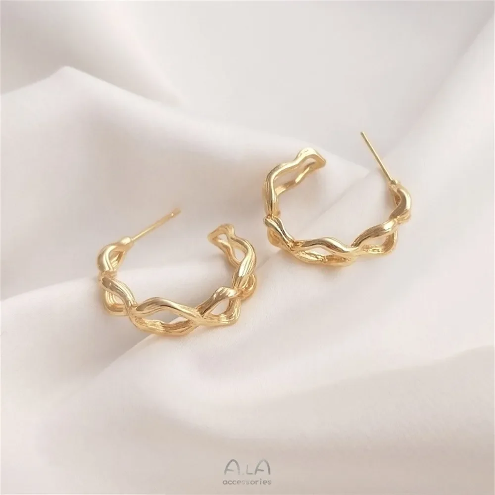 14K Genuine Gold Fashionable Personalized Creative Branch C-shaped Earrings 925 Silver Needles High-end Elegant Female Earrings