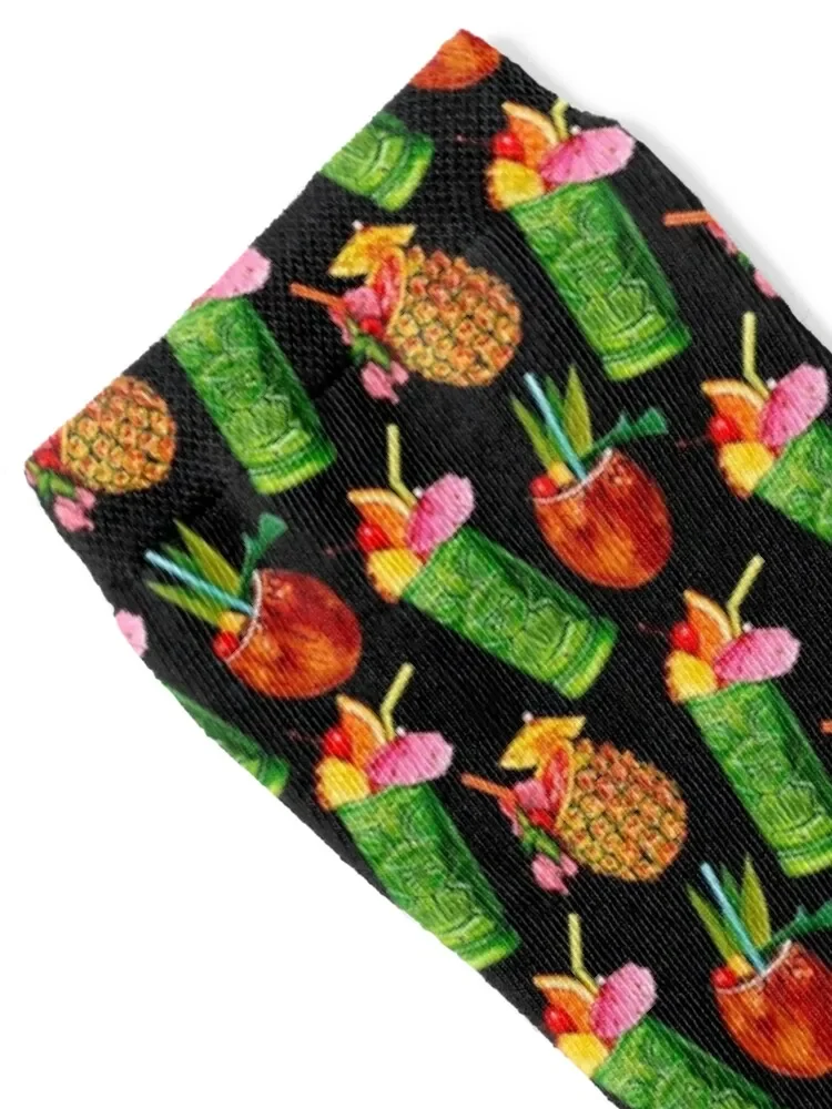 Chaussettes noires à motif de cocktail Tiki pour hommes et femmes, bas rétro d'été