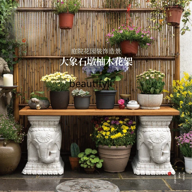 

Garden Layout Teak Chinese Outdoor Flower Stand Terrace Courtyard Landscaping Decoration Bonsai Shelf