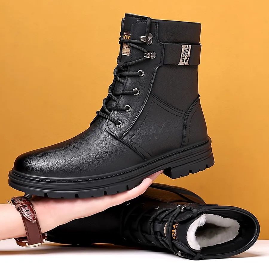 Herren-Winterstiefeletten, Schnürstiefel mit hohem Schaft und verstellbarer Schnalle, strapazierfähige Sohle für Wanderungen und Freizeitkleidung. – Detail 11