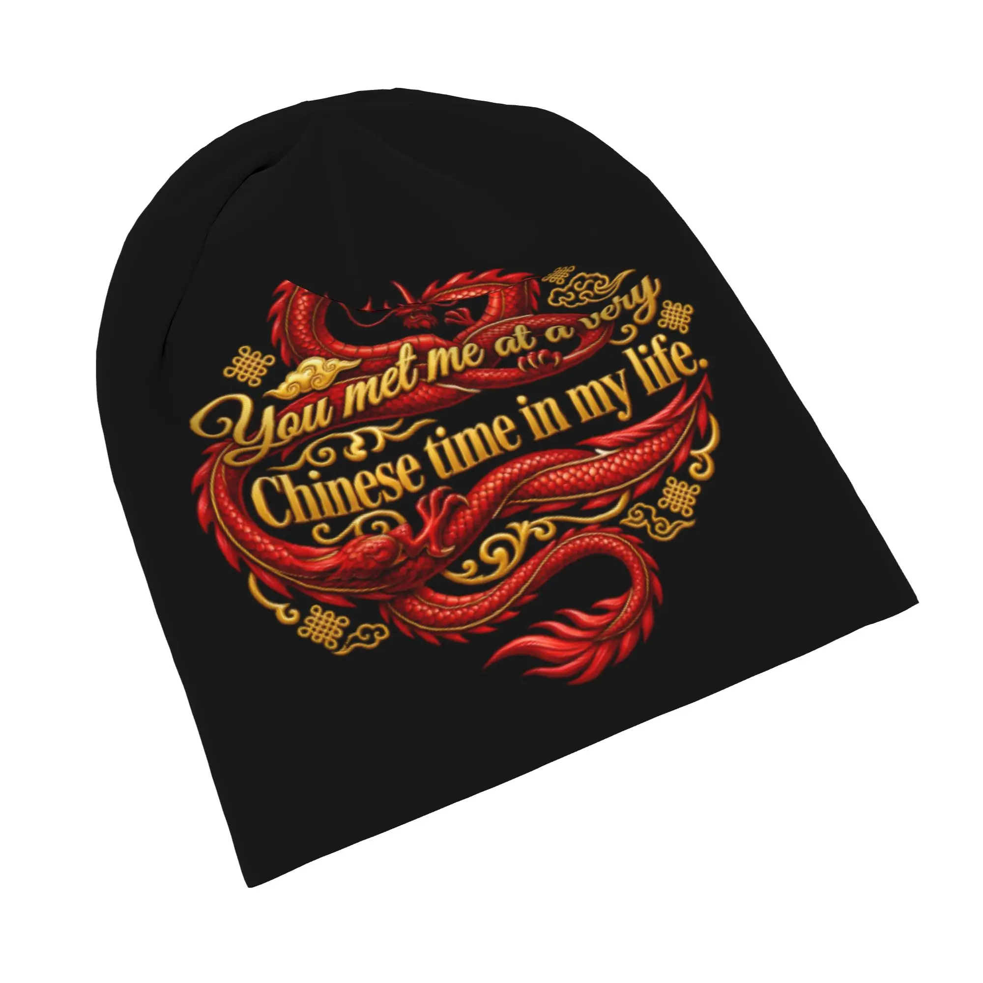You Met Me At A Very Chinese Time In My Life  Bonnet Hats Outdoor Red Dragon Skullies Beanies Hats Warm Multifunction Caps