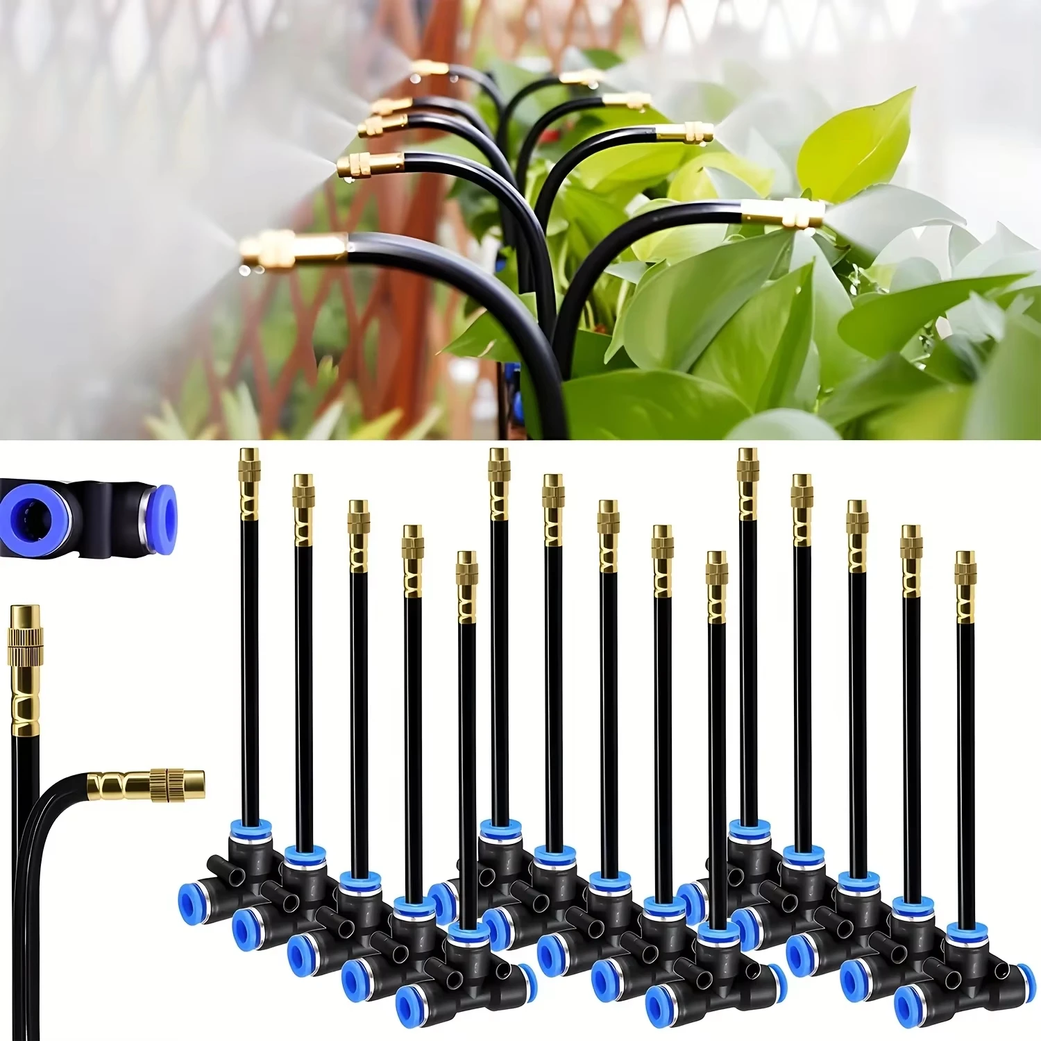 20-5Pcs Free Bending Yellow Copper Mist Nozzle 8mm Straight Push Lock Joint Garden Watering Humidification Sprayer