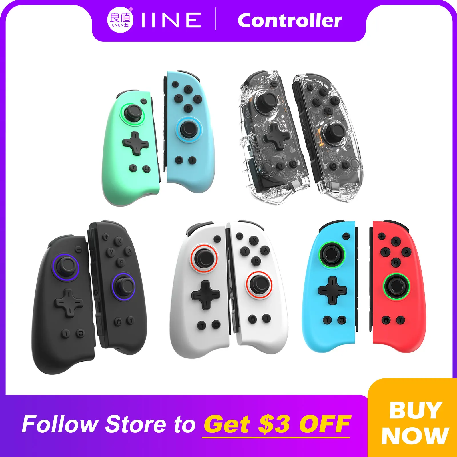 

IINE Genius Joypad Auto Fire Wake Up Controller Transparent Compatible Nintendo Swtich/OLED