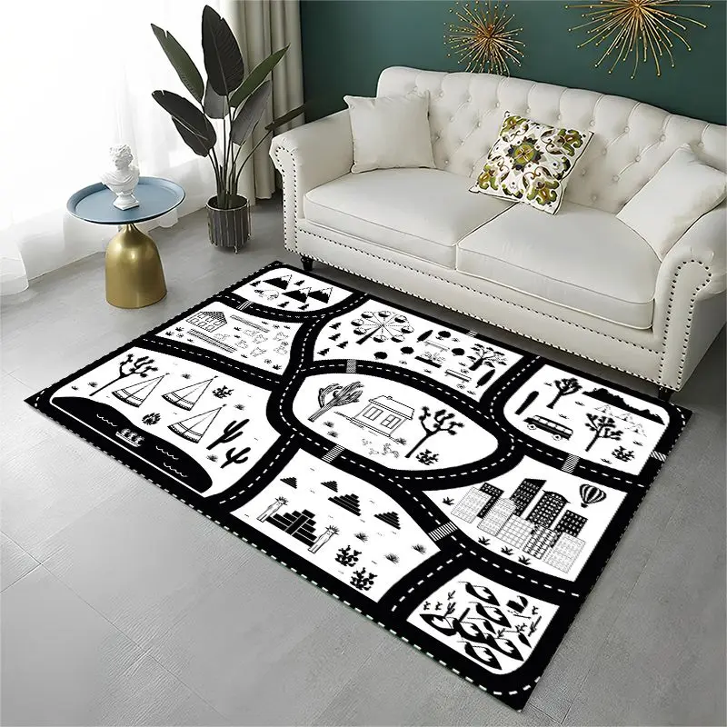 City Traffic Road Highway Runway Map Playroom Large Area Rug Non-slip Carpet for Bedroom Living Room Sofa Doormat Floor Mat Gift