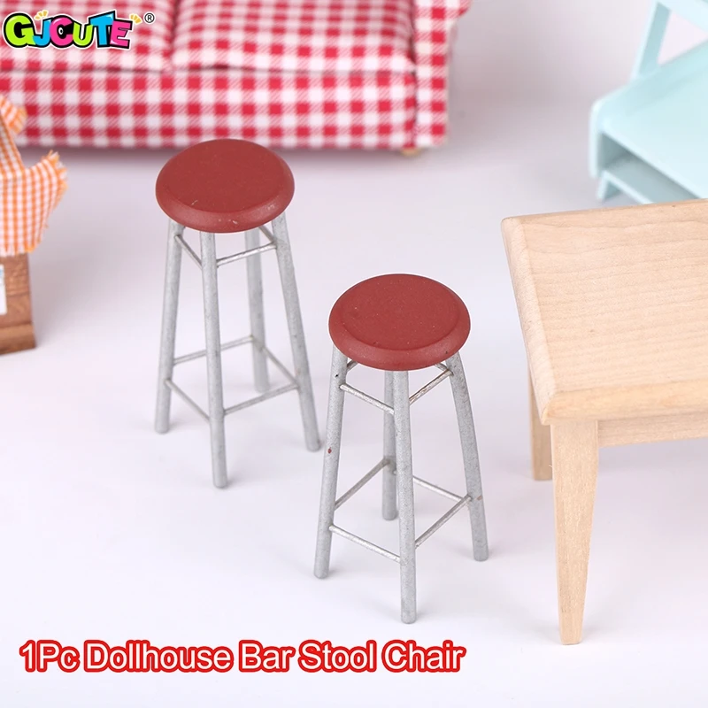 1:12 Dollhouse Miniature Bar Stool Chair Wooden Simulation High Stool Mini Living Room Furniture Decor For Doll House Kid Toys