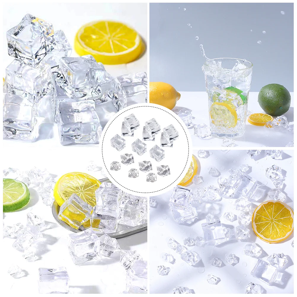 100 Pcs Simulated Ice Cube Photography Props Acrylic Artificial Ice Blocks Decorative Display Items Festive Party Supplies Fake