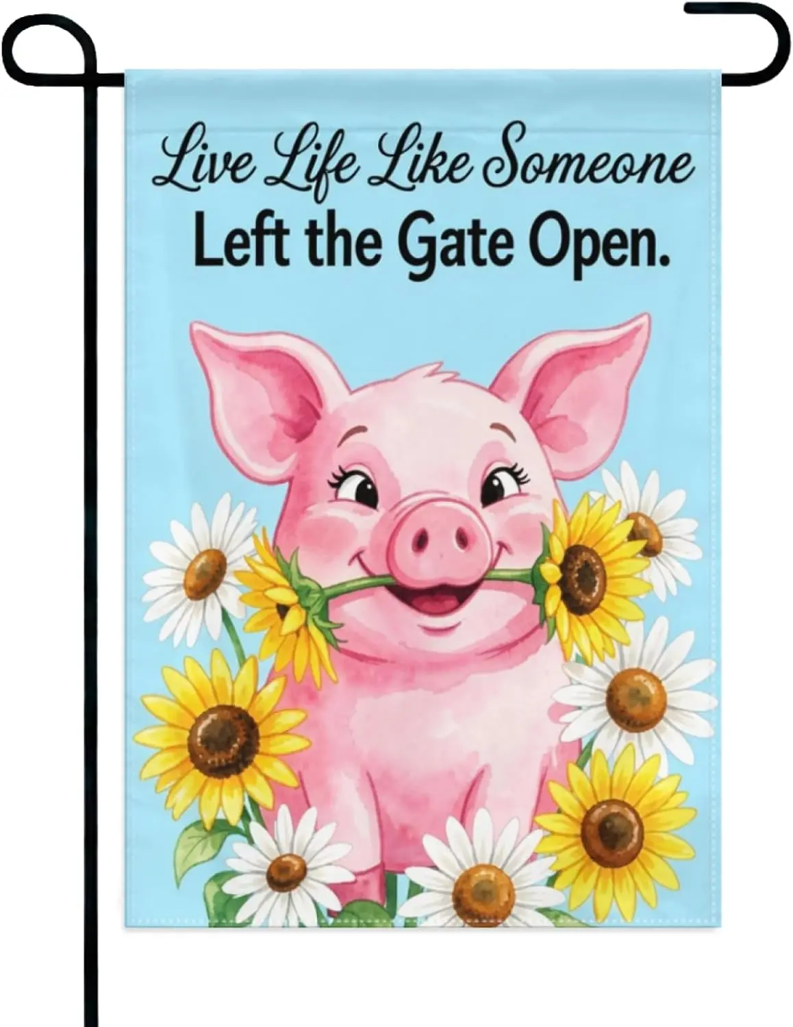 Cute Piggy Live Life Like Someone Left the Gate Open Garden Flag 12x18 Inch Double Sided Whimsical Floral Welcome Yard Decor AAM