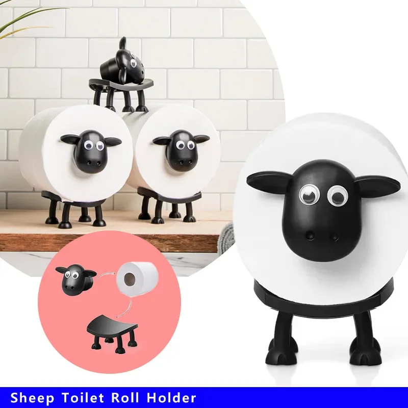 Portarrollos de papel higiénico de oveja bonita, divertido soporte de papel para rollo de almacenamiento independiente de ovejas de resina, organizador de pañuelos apilable creativo