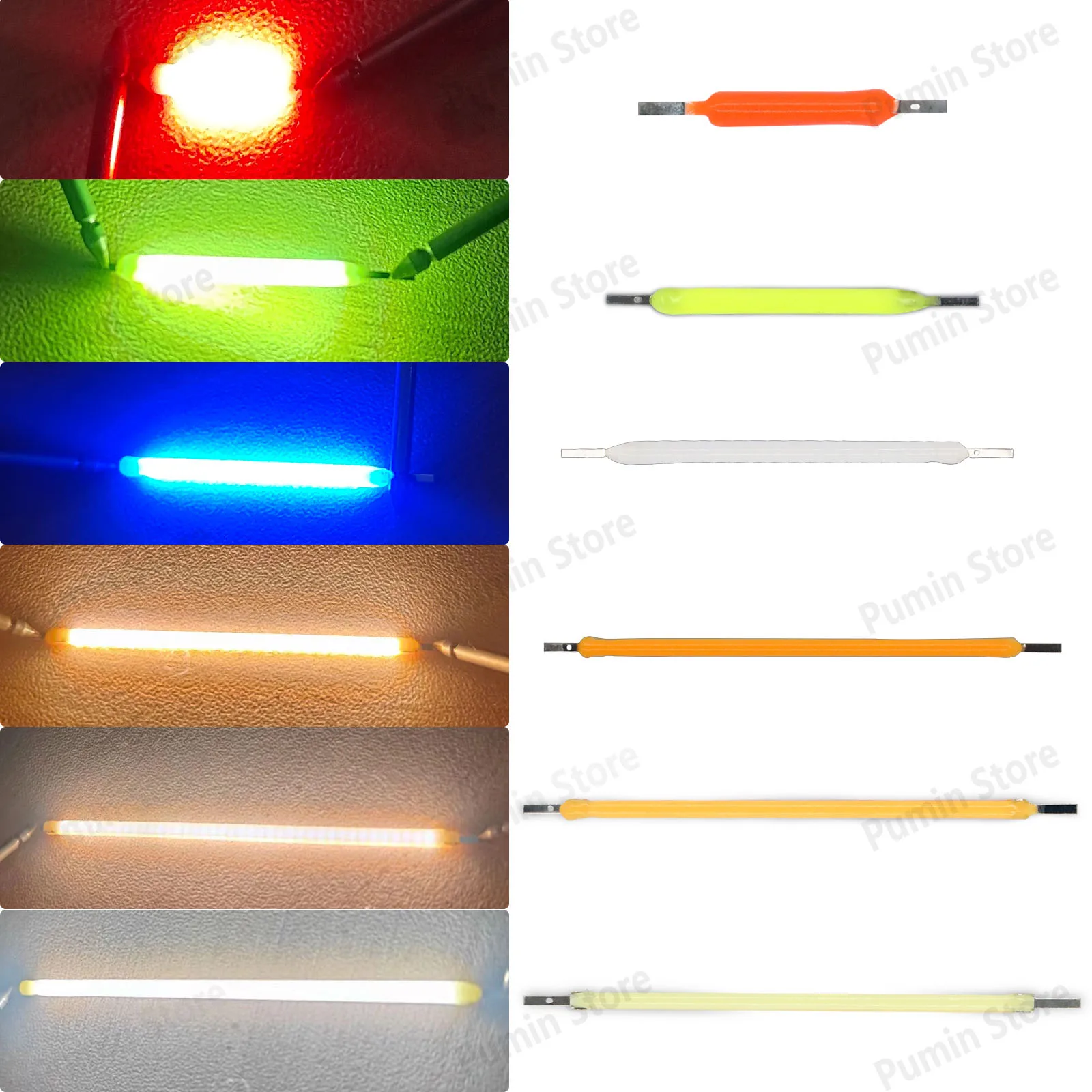 10 Uds. Bombillas LED Edison de filamento 20mm 29mm 38mm 54mm 68mm DC3V seis colores 2200K blanco cálido blanco rojo verde azul iluminación de diodo