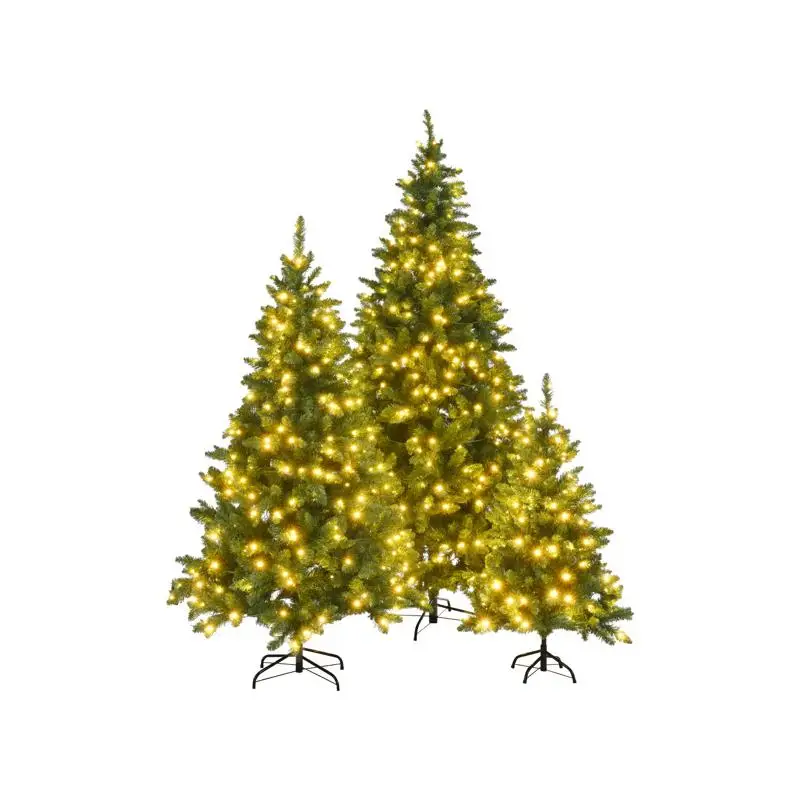 

Set of 3 Hinged Artificial Christmas Trees - 8FT, 6FT, 4FT with 820 Warm White LED Lights & 2539 Branch Tips for Holiday Home,