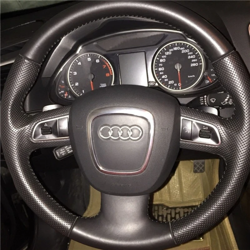

Для Audi A3 (8P) A4(B8) A5 A8 A8L Q7 RS4 S4 S5 S6 S8 Сшитый вручную черный чехол на руль из натуральной кожи