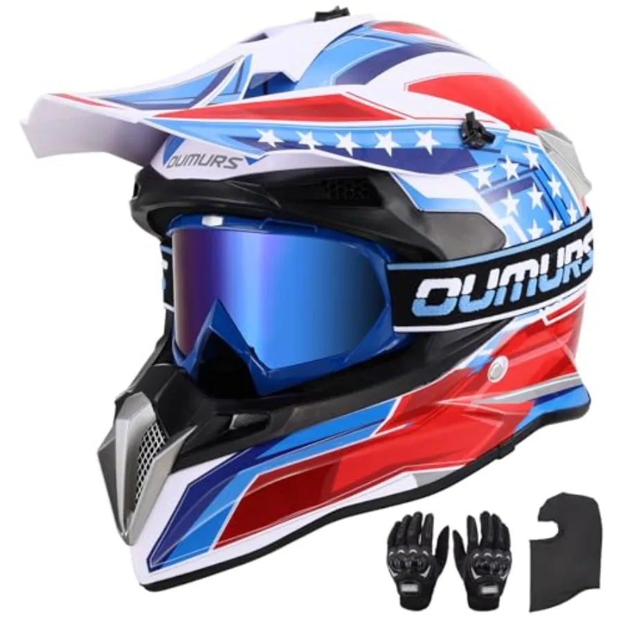 

DOT Adult Dirt Bike Helmet with Goggles Gloves and Mask Adjustable Sun Visor Motorcycle Adult ATV Helmet Off-Road Motocross Dow