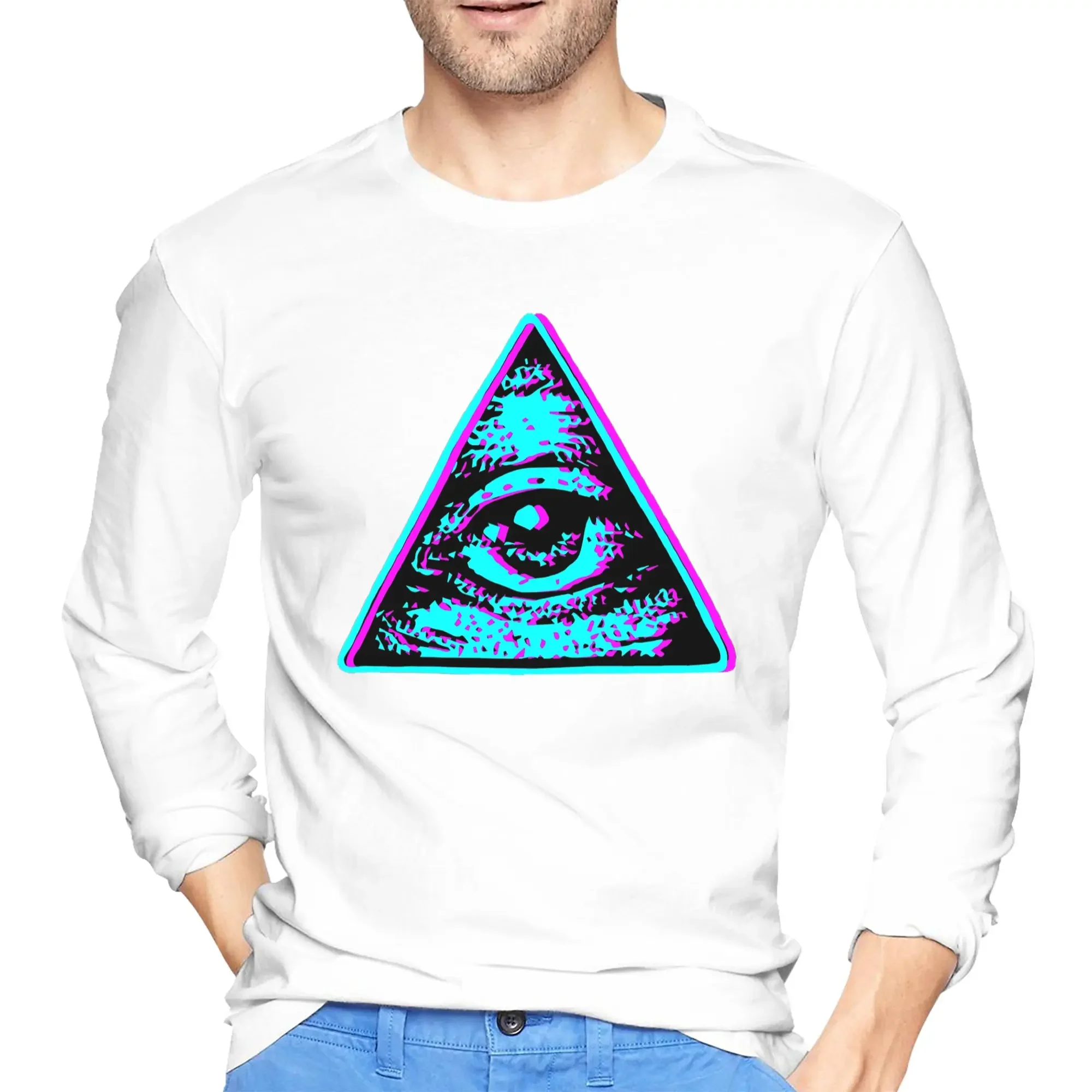 

Eye Illuminati Мужская футболка с длинными рукавами Дышащие футболки с круглым вырезом Весенние и осенние мужские топы